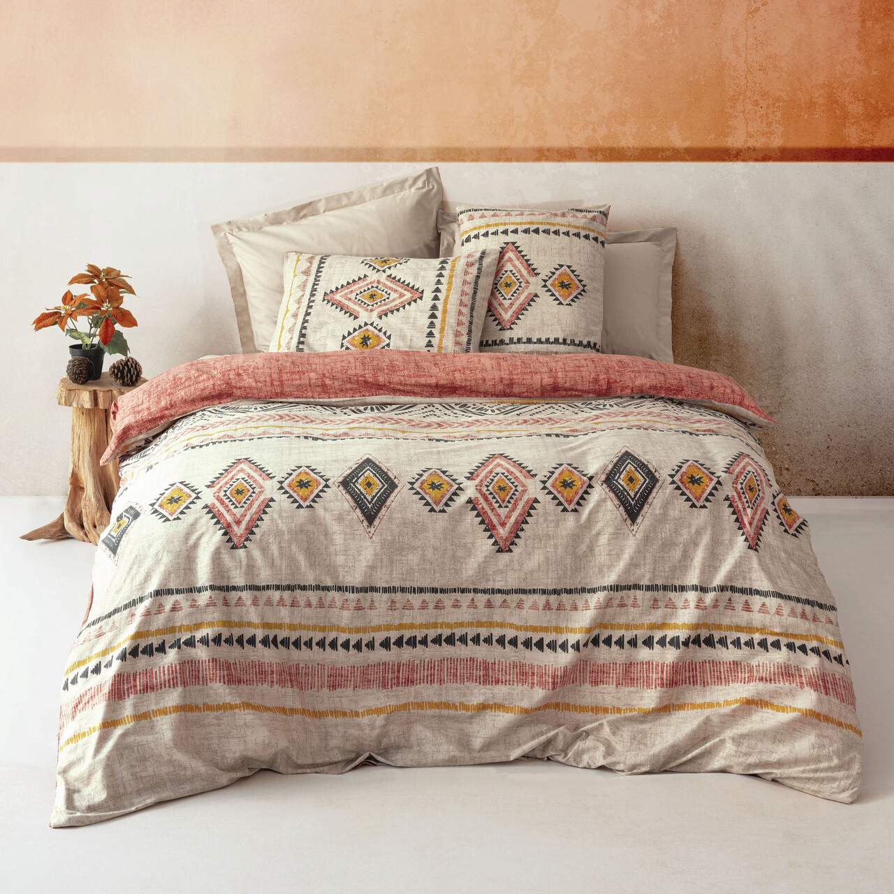 Lenjerie de pat dubla Super King (EU) (IT), L'essentiel Maison, Felix, Tile Red / Yellow / White / Black - imagine 5
